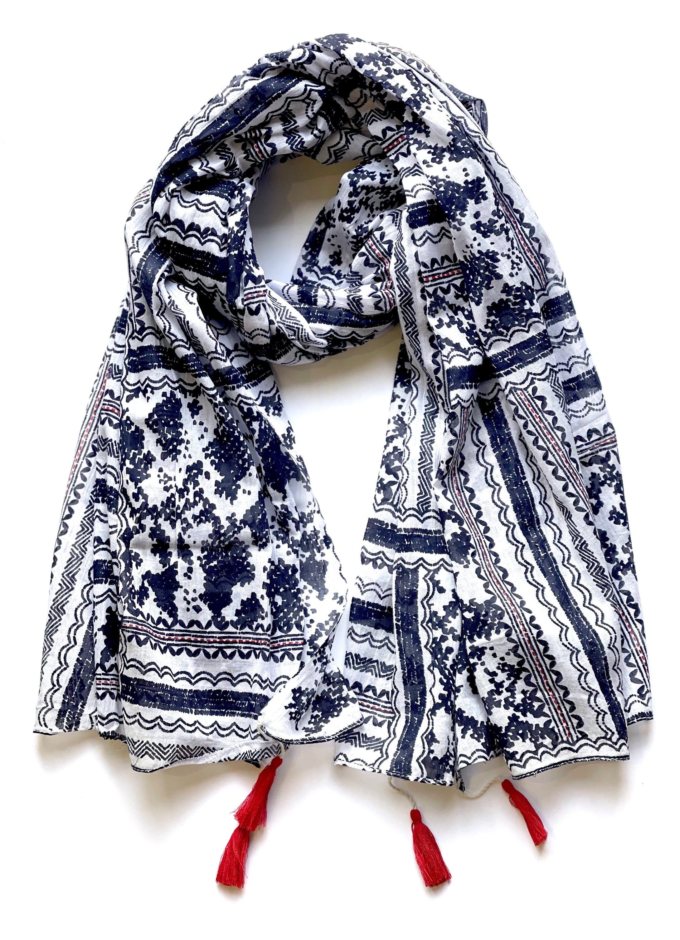 Milos Tassle Cotton Scarf Navy