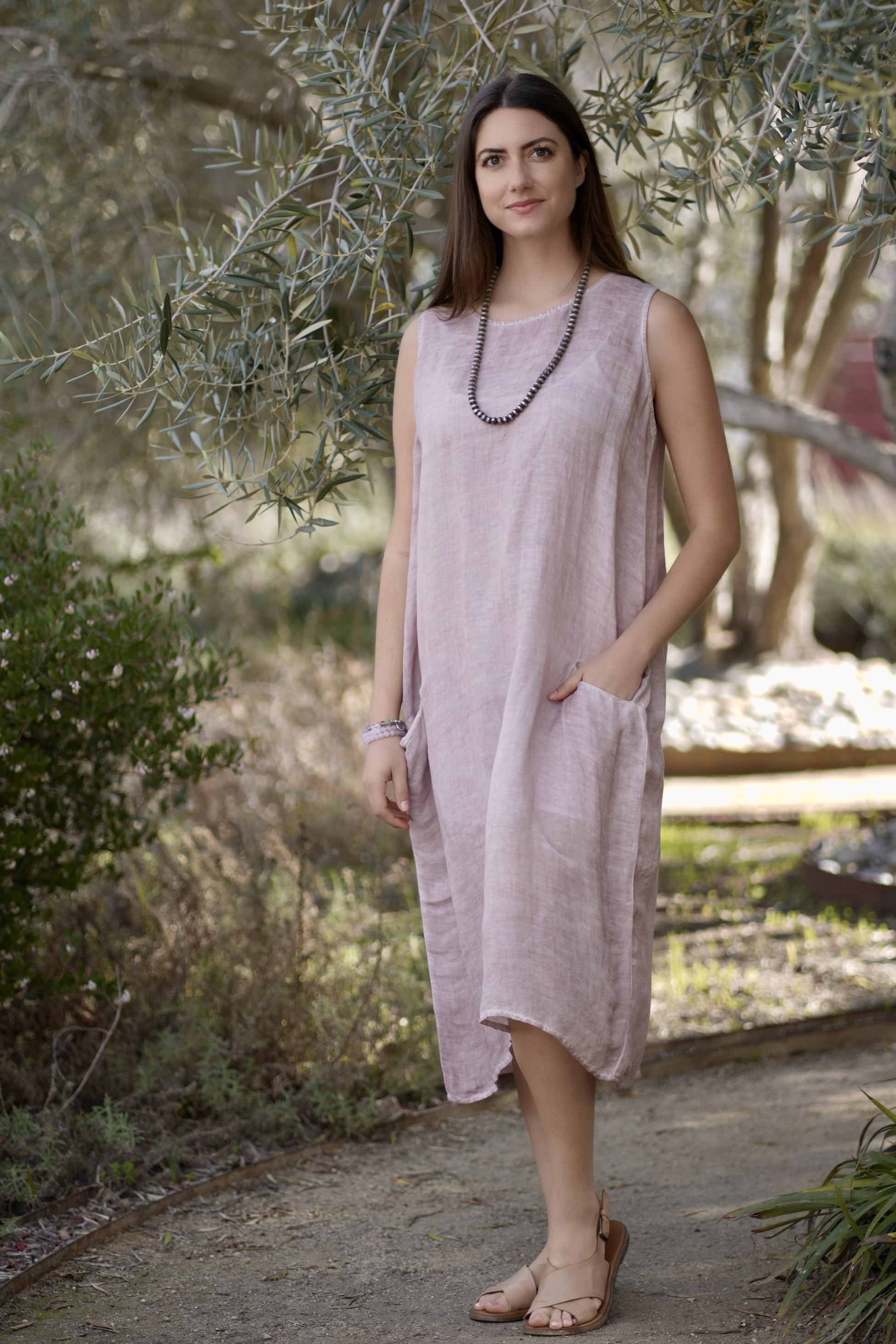 Anita Linen Sleeveless Dress Dusty Pink